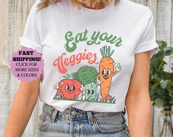 Eat Your Veggies Retro Graphic Shirt | Vegan Shirt | Farmers Market Vegetable Shirt