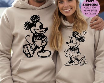 Disney Mickey and Minnie Valentines day Couple Shirt, Mickey Sketch Hoodie, Minnie Sketch Sweatshirt, Vintage Mickey Minnie Family Trip Tee
