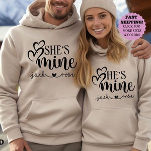 Valentines She's Mine and He's Mine Matching Couple Sweatshirt, Valentines Wife and Husband Hoodie,Valentines Girlfriend and boyfriend Shirt