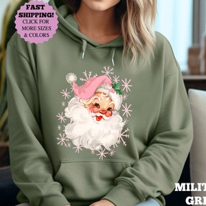 Pink Santa Hat Christmas Sweatshirt, Vintage Santa Hoodie, Cute Pink Santa Shirt, Classic Xmas Gift, Pink Christmas Gift, Xmas Holiday shirt