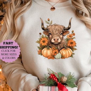 Sudadera &quot;Hola Vaca Otoño&quot;: Divertida camiseta vaquera con calabaza