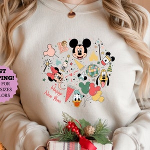 Vintage Happy New Year Shirt, Mickey And Friends New Year 2025, Disney New Year 2025 Sweatshirt, Disney Trip Hoodie, Disneyland 2025 Shirt