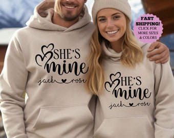 Valentines She's Mine and He's Mine Matching Couple Sweatshirt, Valentines Wife and Husband Hoodie,Valentines Girlfriend and boyfriend Shirt
