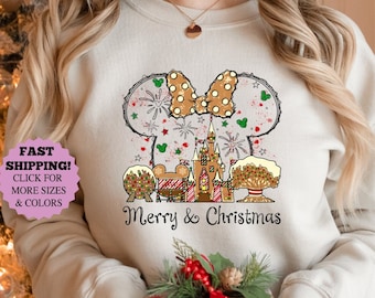 Disney Minnie Mouse Ginger Bread Castle Shirt, Merry Christmas Party sweatshirt, Xmas Family Trip Hoodie, Disney World Christmas Epcot shirt