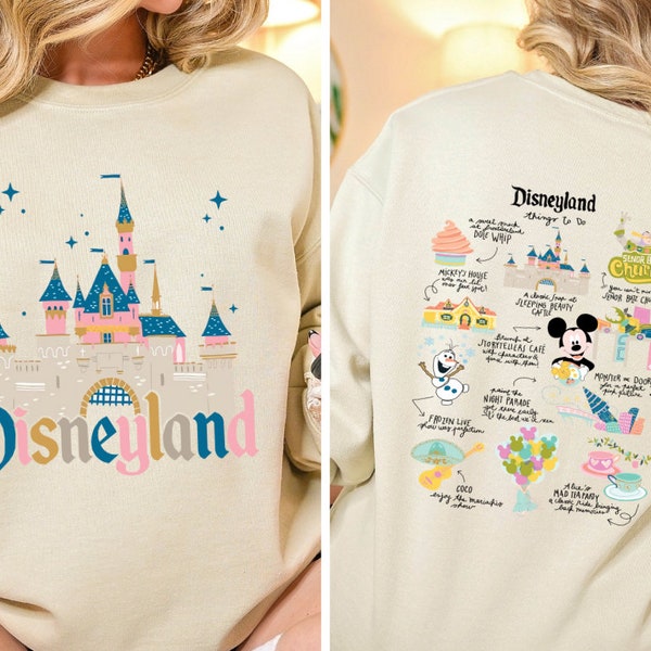 Disneyland Things To Do back and front vacation Sweatshirt, Disneyland 2024 Trip Hoodie, Disneyland Vintage Mickey And Friends crew shirt