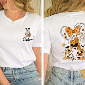 Chemise d&#39;Halloween personnalisée avec poche, Mickey Ghost, t-shirt Château Disneyland