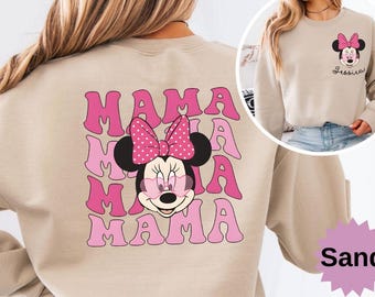 Sudadera Disney personalizada para mamá, con bolsillo con nombre de Minnie Mouse, camiseta personalizada para el Día de la Madre, sudadera retro con nombre de mamá (mariposas amarillas)