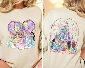 Vintage Disney Watercolor Princess Castle Sweatshirt, Disneyland Princess Girls Trip Hoodie, Disney Minnie Ears Princess Birthday Girl Gift