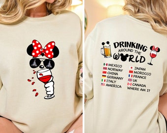 Minnie Wine Sweatshirt, Epcot Drinking Around The World Shirt, Drinking Around The World Checklist, Disney Epcot Family Couple Trip Hoodie
