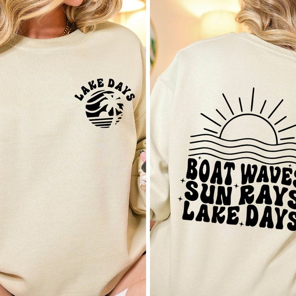 Boat Waves Sun Rays Lake Days Sweatshirt, Cute Lake Days Shirt for Family, Lake Life Tee, Boat Trip Shirt, Cute Boat Tee, Summer Trip Shirt