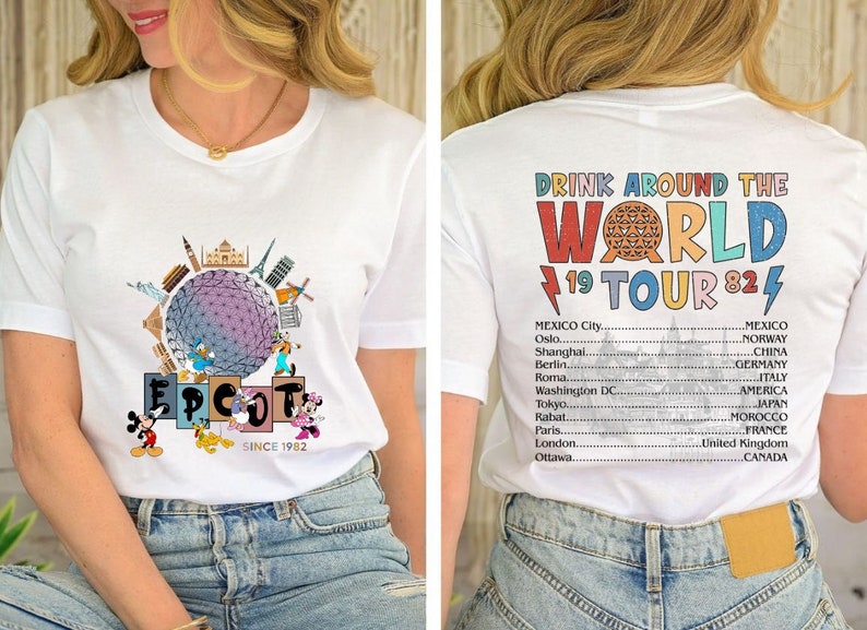 Epcot Drink Around the World Tour Tee - Mickey and Friends 2024 Shirt ...