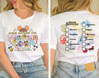 Epcot World Tour 2024 Shirt: Mickey and Friends Drinking Team