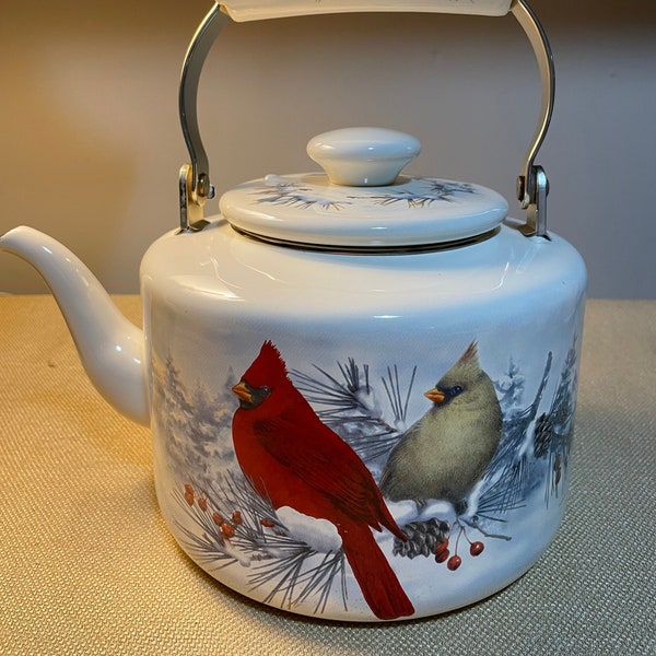 Vintage Lenox Winter Greetings Enamelware Tea Kettle