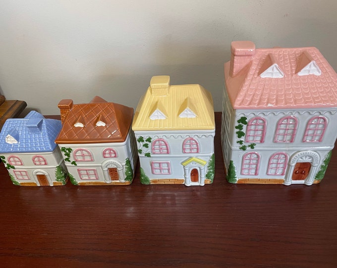 Vintage Ceramic House Canister 4 Piece Set Jay Imports Etsy