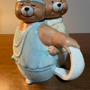 Vintage 1989 Applause Dancing Bears Roaring 20&#39;s , Flapper 8” Tall Teapot, Has Crazing, Read Details
