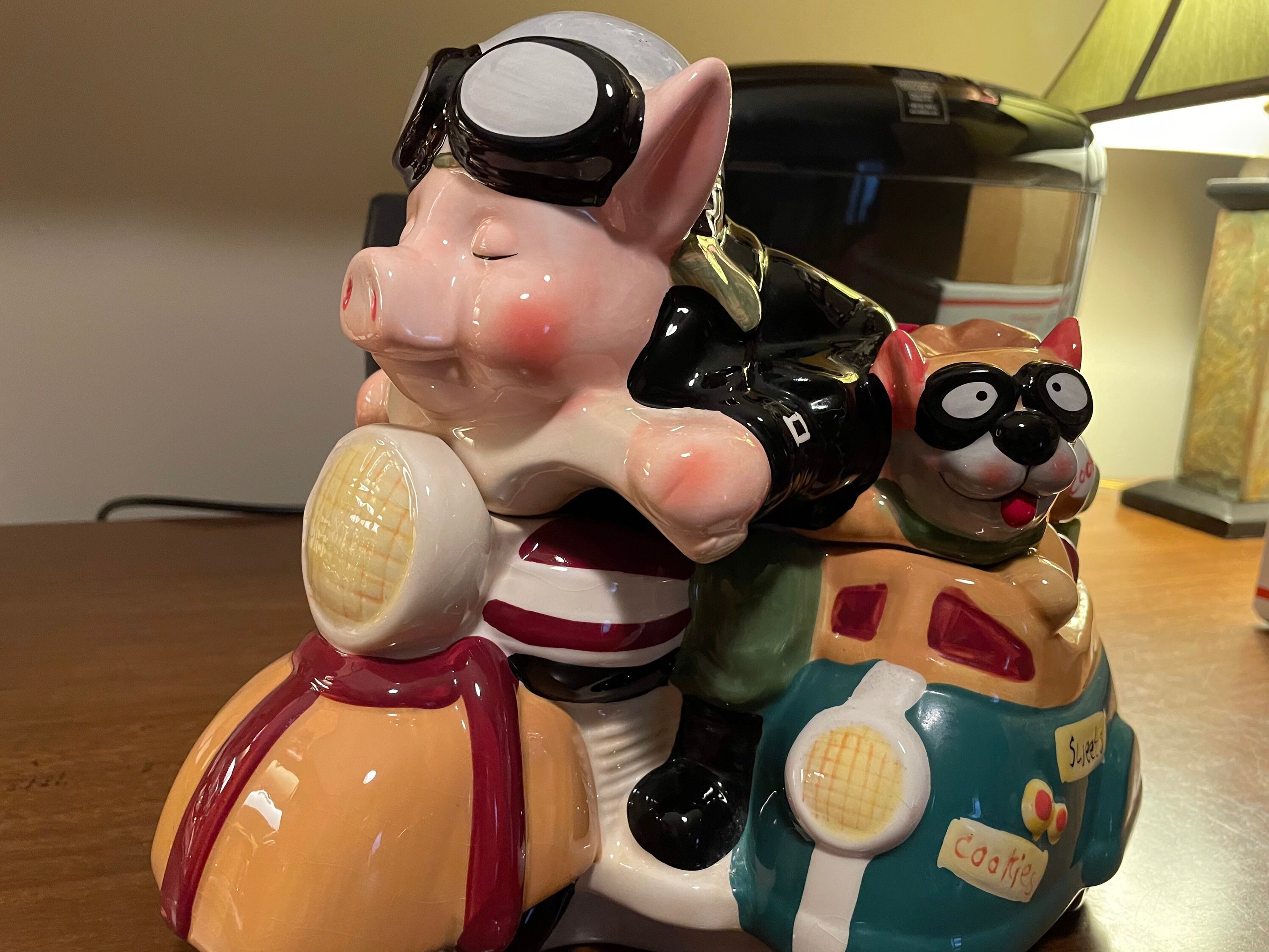 Pig on Motorcycle Road Hog Cookie Jar With Dog in Side Car Etsy