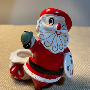 Vintage 1960 Holt Howard Christmas Santa Artist Painter Candleholder Figurine, Damaged - Read Details