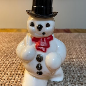 Vintage Hard Plastic Christmas 5” Tall Snowman Candy Holder, Decoration