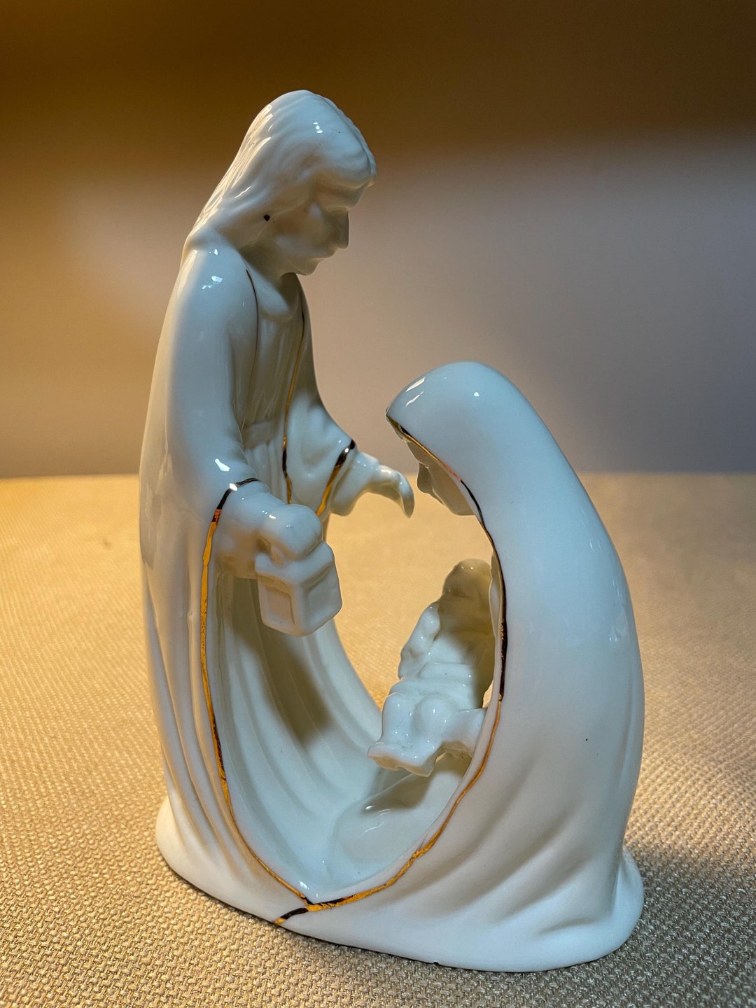 Vintage Porcelain Nativity Figurine, Mary Joseph Baby Jesus Ivory With ...