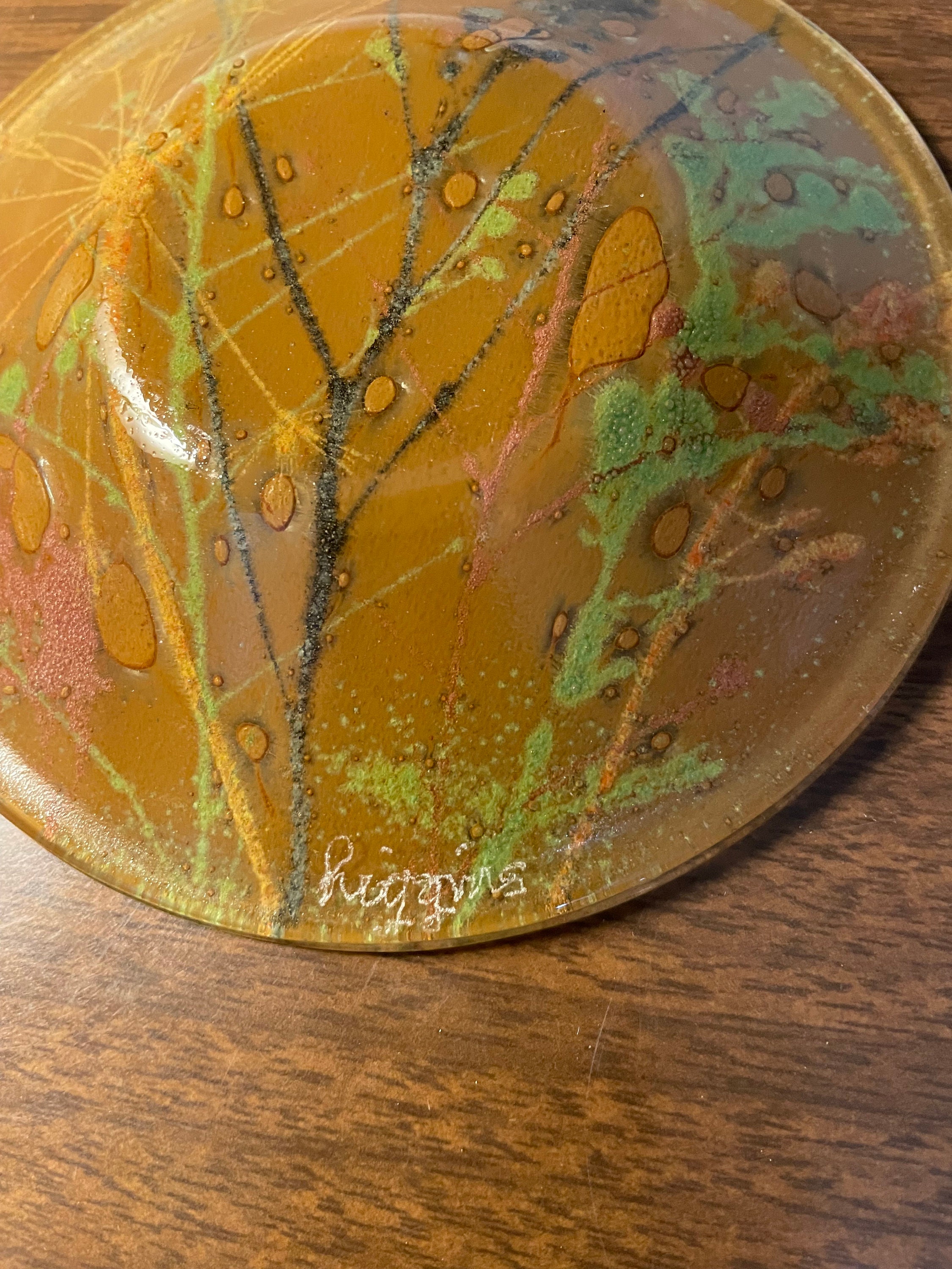 Vintage Mid Century Higgins Signed Fused Art Glass 5 1/2” Diameter