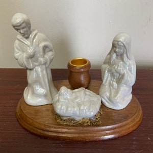 Vintage 3 Piece Ceramic Nativity Scene Candlestick Holder, Christmas Decoration