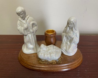 Vintage 3 Piece Ceramic Nativity Scene Candlestick Holder, Christmas Decoration