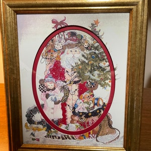 Santa & Little Girl Christmas Print in 12”x10” Gold Frame, Christmas Wall Decor, Please Read Details