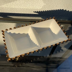 Neue seltene Keramik Verdici Design Doppelschale weiß & Bronze Goldplatte Servierplatte Bubbles Stil Kugeln Design Tablett Minimalist