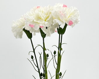 White & Pink Carnation Silk Flower Stem - 19" Faux Floral