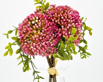 Tallos de bayas rosadas: Relleno floral artificial, decoración del hogar (3 tallos)