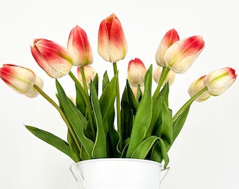 Real Touch Silicone Tulip: 18" White & Pink Artificial Flower