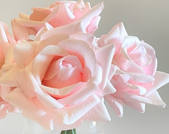 5 Stem Real Touch Roses | Extremely Realistic Luxury Quality Artificial Flower | Wedding/Home Decoration | Gifts | Floral Light Pink R-011