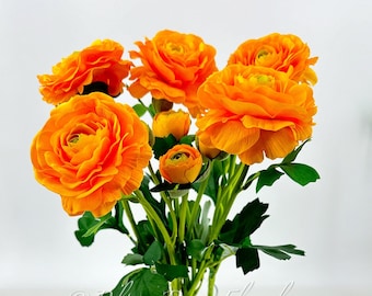 Orange Real Touch Ranunculus Stem - Bendable Faux Floral, 20"