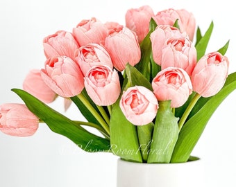 Real Touch Melon-Pink Tulips: Luxury Artificial Floral Decor (Set of 6)