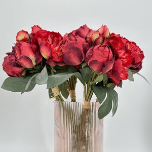 14 Red 7 Stem Peony Rose Bouquet Realistic high Quality Artificial Flowerss Kitchen/Wedding/Home Decoration Gifts French Floral Flower image 1