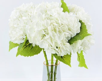 White Real Touch Large Hydrangea | Extremely Realistic Luxury Quality Artificial Flower | Wedding/Home Decoration | Gifts Decor Floral H-002