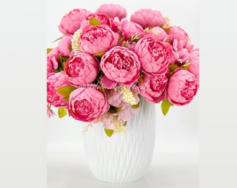 Large Head Peonies | Floral Bouquet Artificial Flower | Wedding/Home Decoration Gifts | Décor | Floral, 20'' Soft Blooming 13 Stem Hot Pink