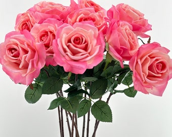 Rosa rosa pesca al tatto: stelo floreale finto in lattice da 25"