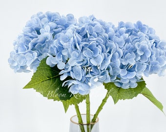 Blaue echte Note große Hortensien | Extrem realistische künstliche Blume in Luxusqualität | Hochzeit/Haus Dekoration Geschenk Decor Floral H-001