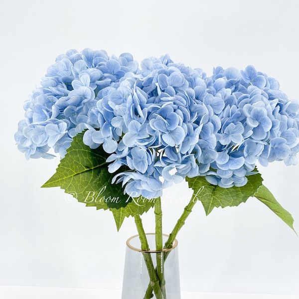 Blauwe Real Touch Grote Hortensia | Extreem realistische kunstbloem van luxe kwaliteit | Bruiloft/Woondecoratie Cadeau Decor Bloemen H-001