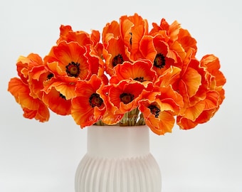 5 Stem Orange Poppy Bunch | 12" Tall Real Touch Luxury Quality Artificial Flower | Wedding/Home Decoration Gifts Decor | Floral Faux Floral