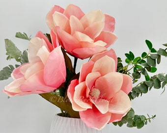 Pink Silk Magnolia Stem: Realistic Floral Wedding Decor (27")