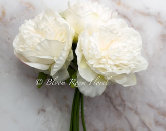 5 Stiele weiße Pfingstrose realistischer Seidenstrauß, künstliche Blumen, DIY Blumenhochzeitsdekor, Party, Dekoration, Geschenke, floral P-033
