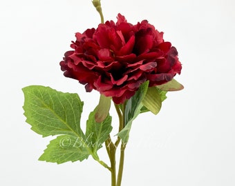 Red Silk Peony Stem: Chinese Floral Wedding Decor, 10.5"