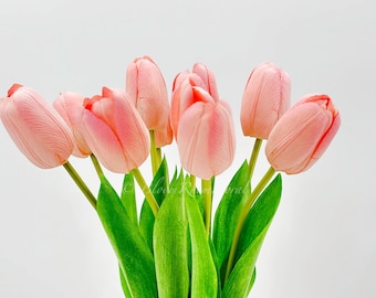Echt aanvoelende roze tulpen, imitatiebloemstuk, 10 stelen