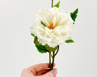 White Silk Peony Stem: Faux Floral Wedding Home Decor