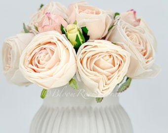 6 Stem Real Touch Cream Cabbage Roses | Extremely Realistic Luxury Quality Artificial Flower | Wedding/Home Decoration | Gifts Floral R-017