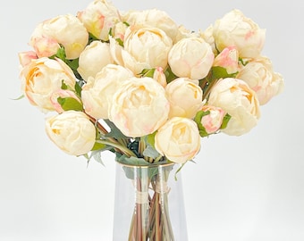 Cream Artificial Peony Stems: Realistic Wedding Home Decor, 9 Stems