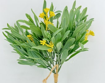 10" Olive Leaf With Yellow Blooms, Artificial Filler, High-Quality Realistic Kitchen/Wedding/Home Decoration Gift Decor Floral G-002