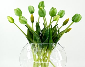 5 Stem Green Real Touch Tulips: Realistic Artificial Floral Arrangement